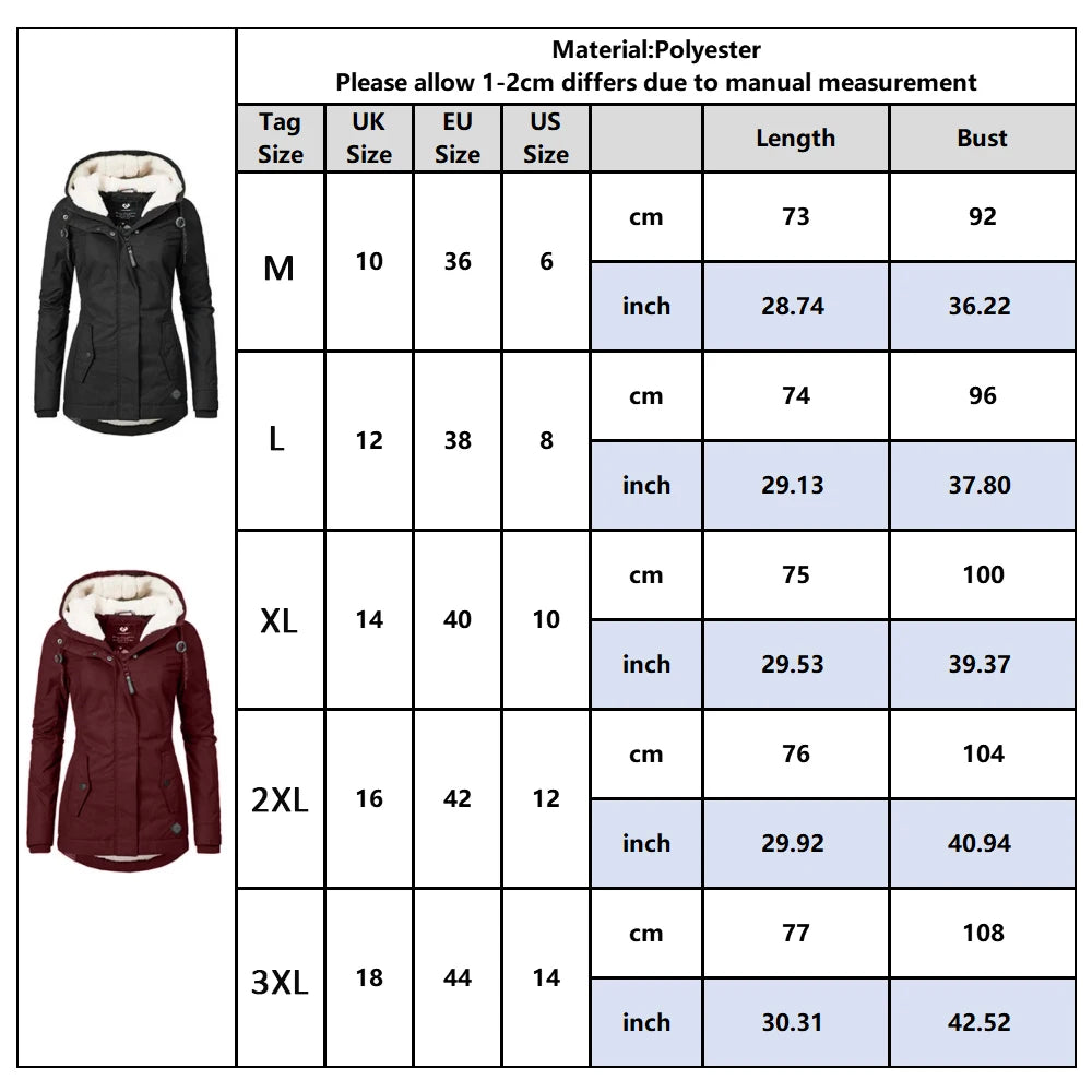 Women’s Winter Hooded Jacket – Mid-Long Warm Cotton Coat