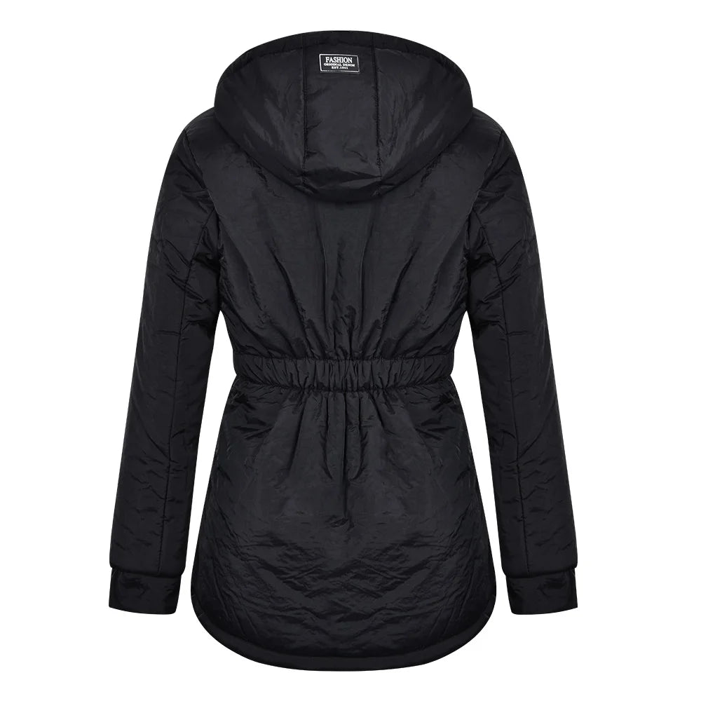 Women’s Winter Hooded Jacket – Mid-Long Warm Cotton Coat