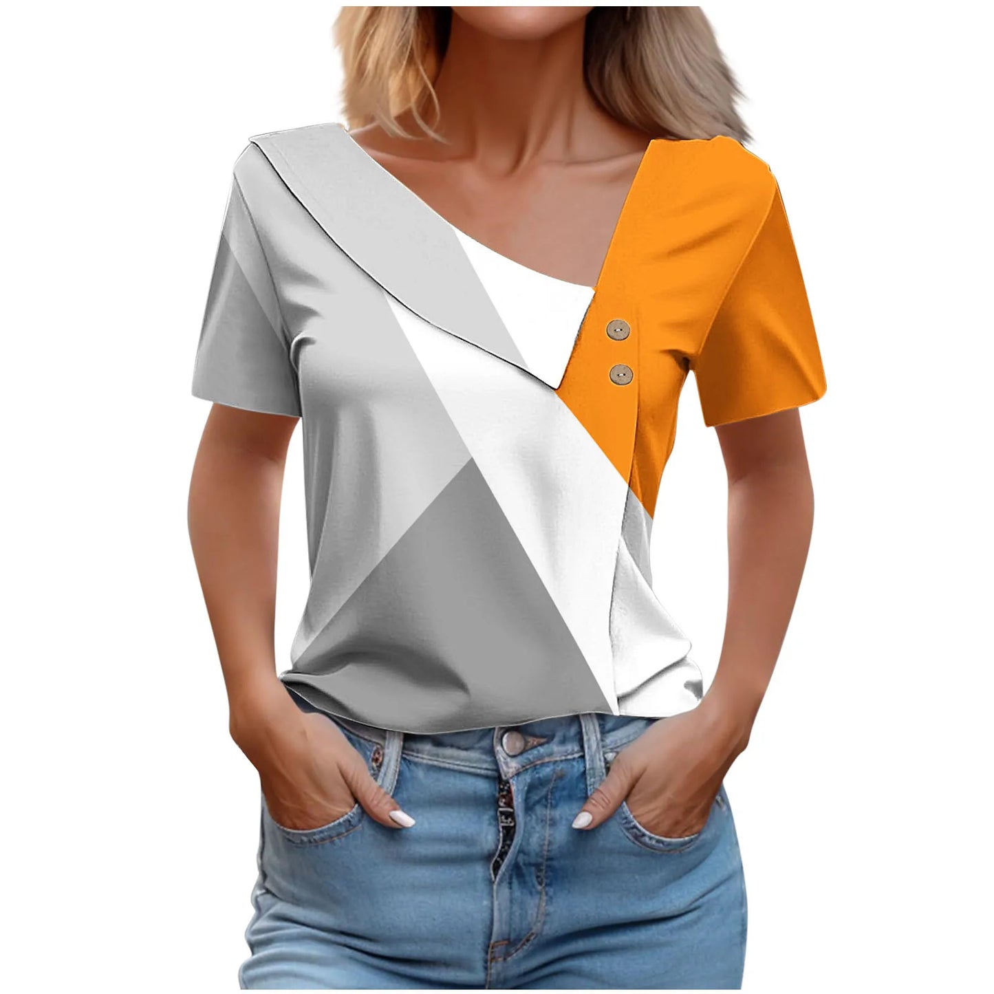 Elegant Women’s Diagonal Collar T-Shirt