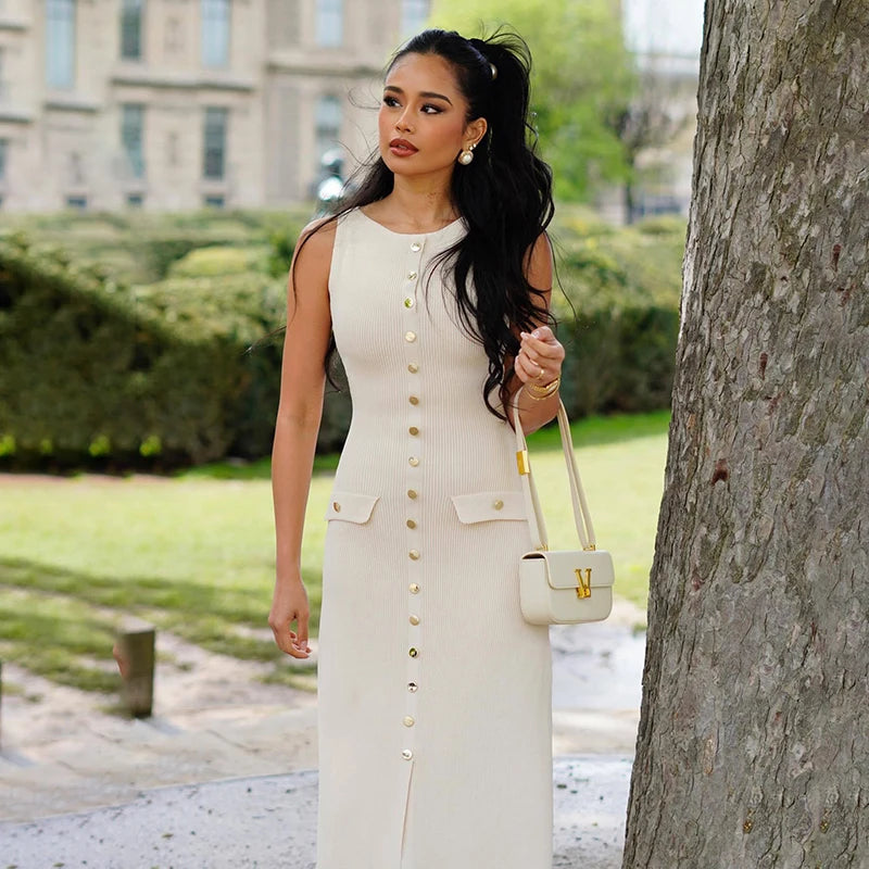 TARUXY Ribbed Knit Sleeveless Bodycon Dress – High-Waist & Modern Fit