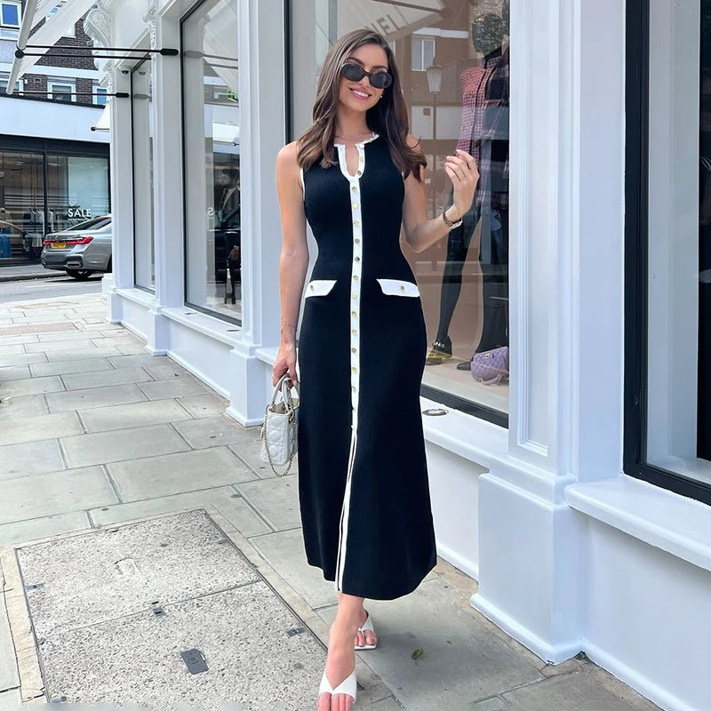 TARUXY Ribbed Knit Sleeveless Bodycon Dress – High-Waist & Modern Fit