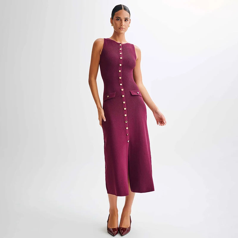 TARUXY Ribbed Knit Sleeveless Bodycon Dress – High-Waist & Modern Fit