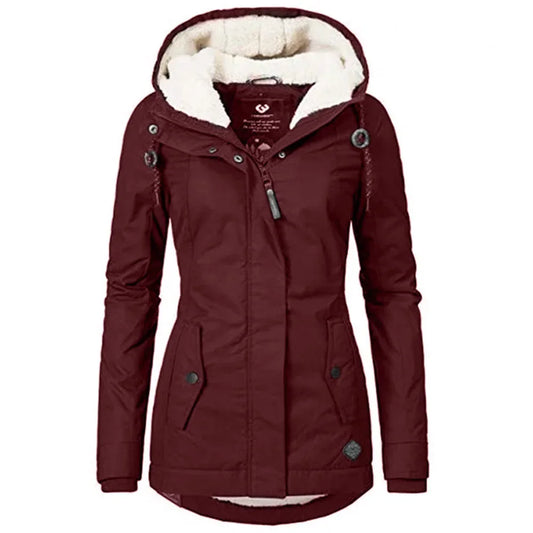 Women’s Winter Hooded Jacket – Mid-Long Warm Cotton Coat