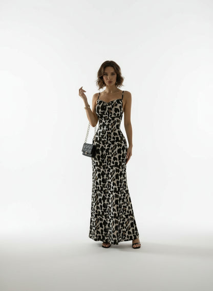 Leopard Print Maxi Dress – V-Neck, Flowy Summer Style