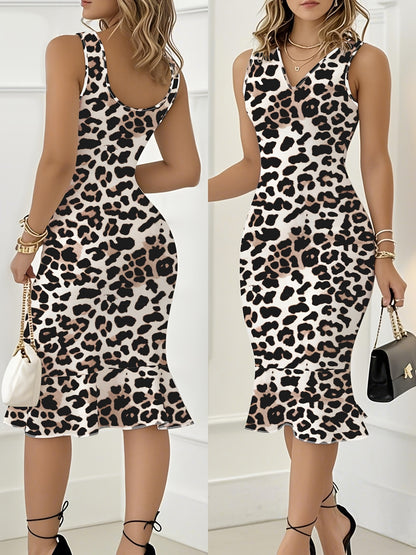 Elegant Leopard Print Sleeveless V-Neck with Adjustable Thin Straps