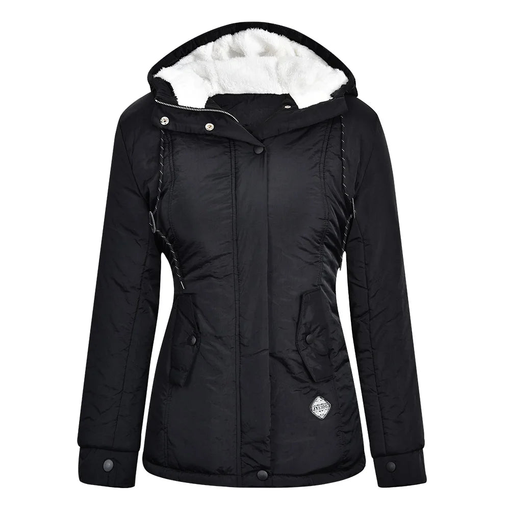 Women’s Winter Hooded Jacket – Mid-Long Warm Cotton Coat