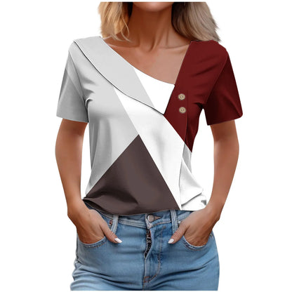 Elegant Women’s Diagonal Collar T-Shirt