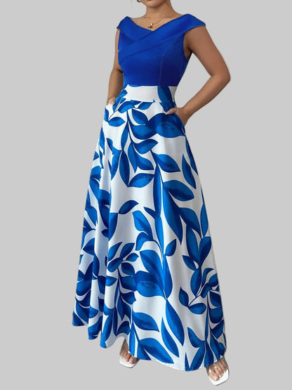 Women  V Neck Long Sleeve High Waist Maxi Dress