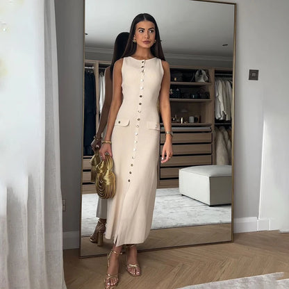 TARUXY Ribbed Knit Sleeveless Bodycon Dress – High-Waist & Modern Fit