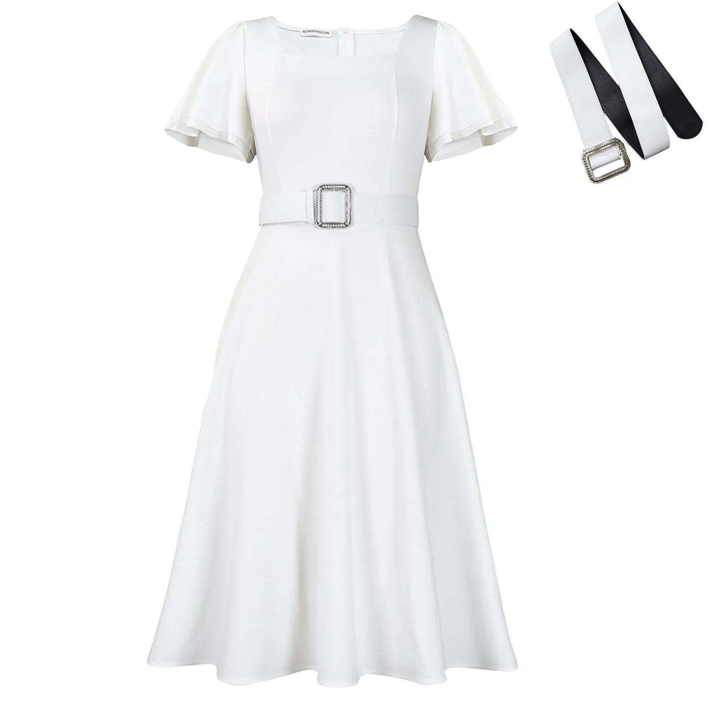 Elegant Belted Square Neck Dress – 2026 Women’s Fashion