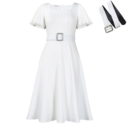 Elegant Belted Square Neck Dress – 2026 Women’s Fashion