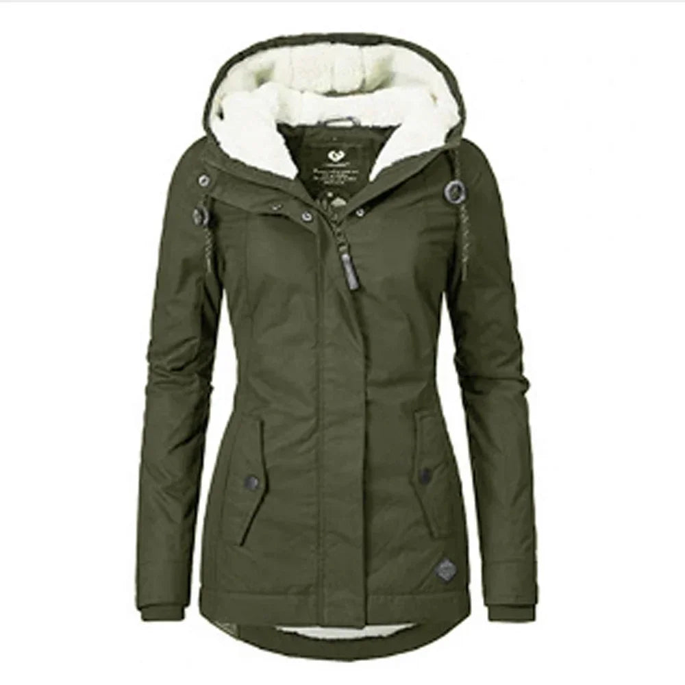 Women’s Winter Hooded Jacket – Mid-Long Warm Cotton Coat