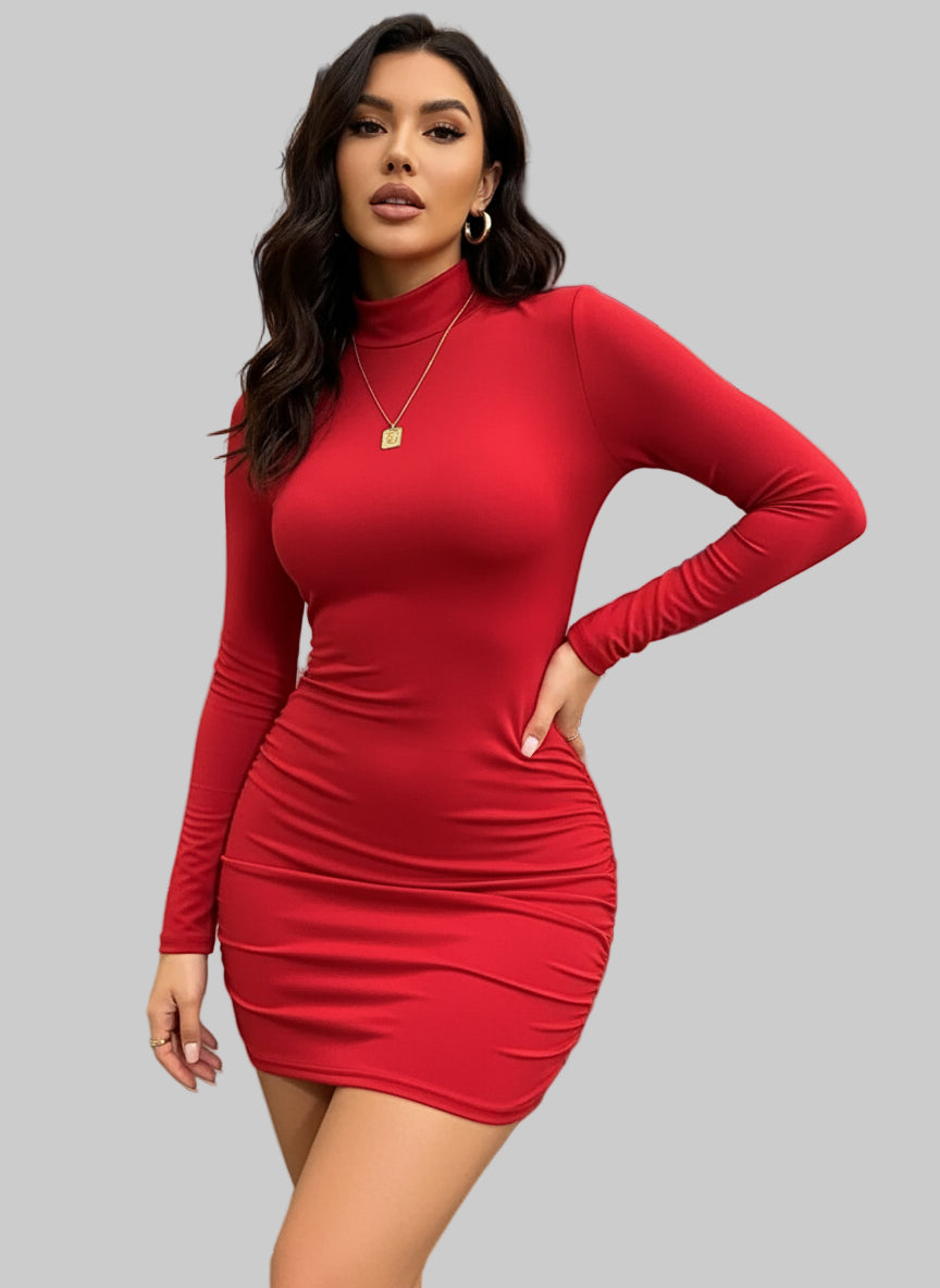 Long sleeves slim body con, Mini dress solid colors
