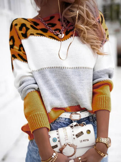 Women’s Leopard Knit Sweater – Long Sleeve