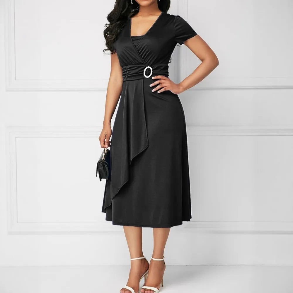 Belted Ruched Dress – Elegant Square Neck Summer Style