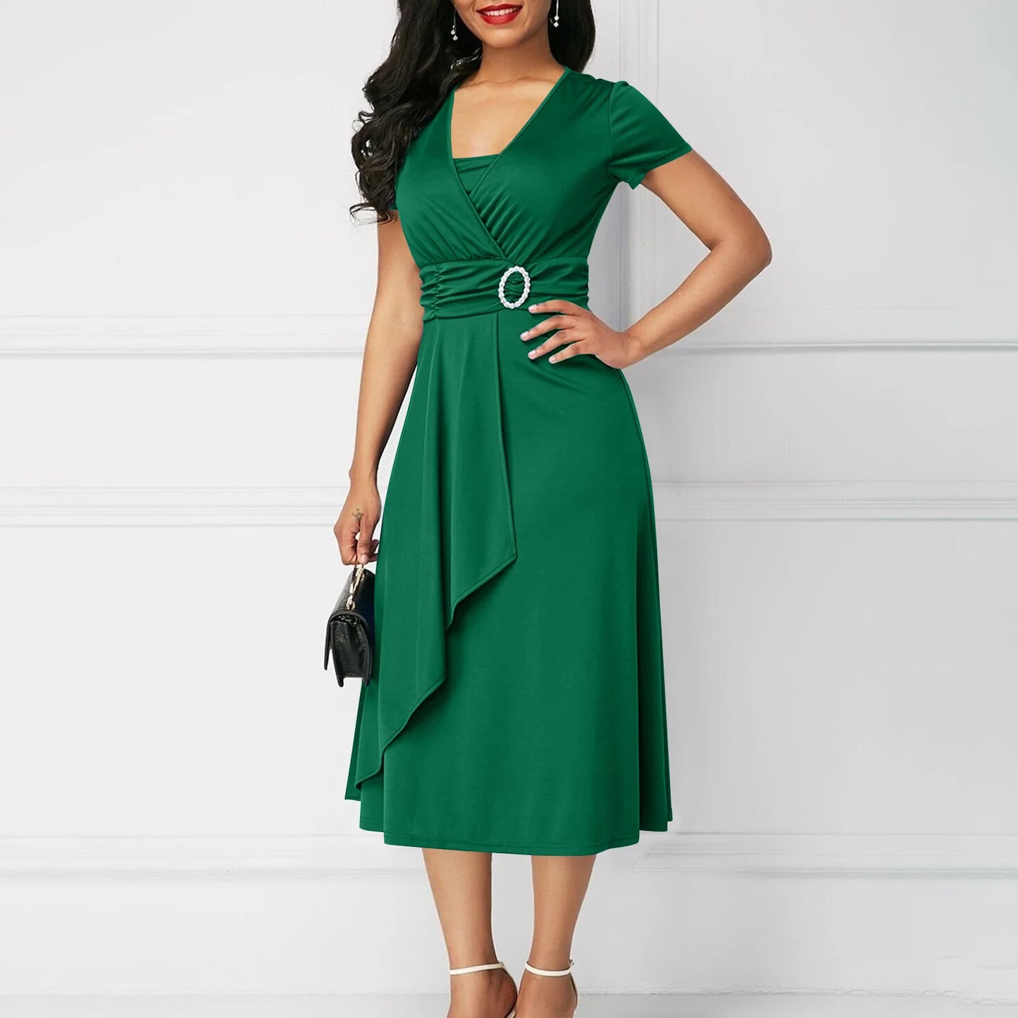 Belted Ruched Dress – Elegant Square Neck Summer Style