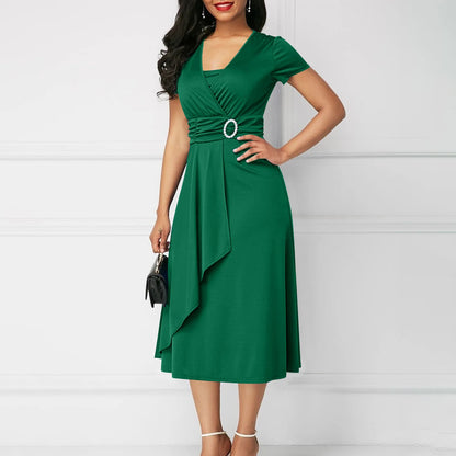 Belted Ruched Dress – Elegant Square Neck Summer Style