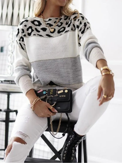 Women’s Leopard Knit Sweater – Long Sleeve