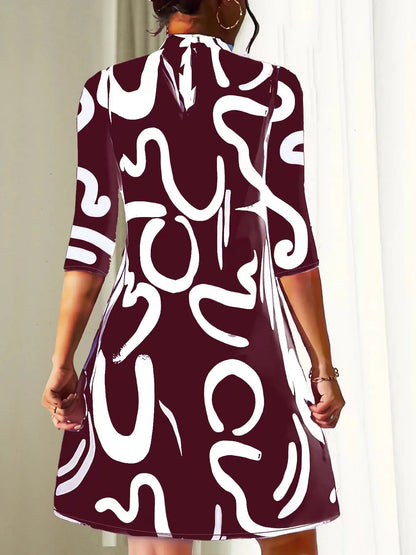 Long Sleeve Print Mini Dress Office Ladies