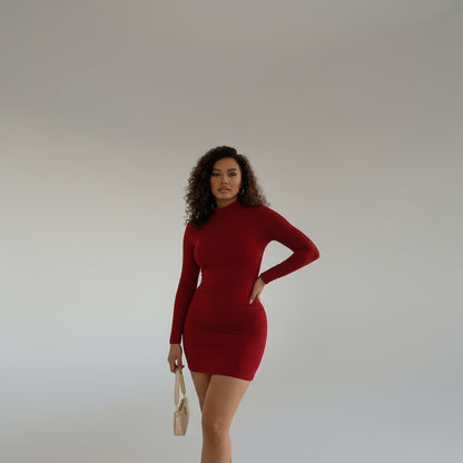 Long sleeves slim body con, Mini dress solid colors