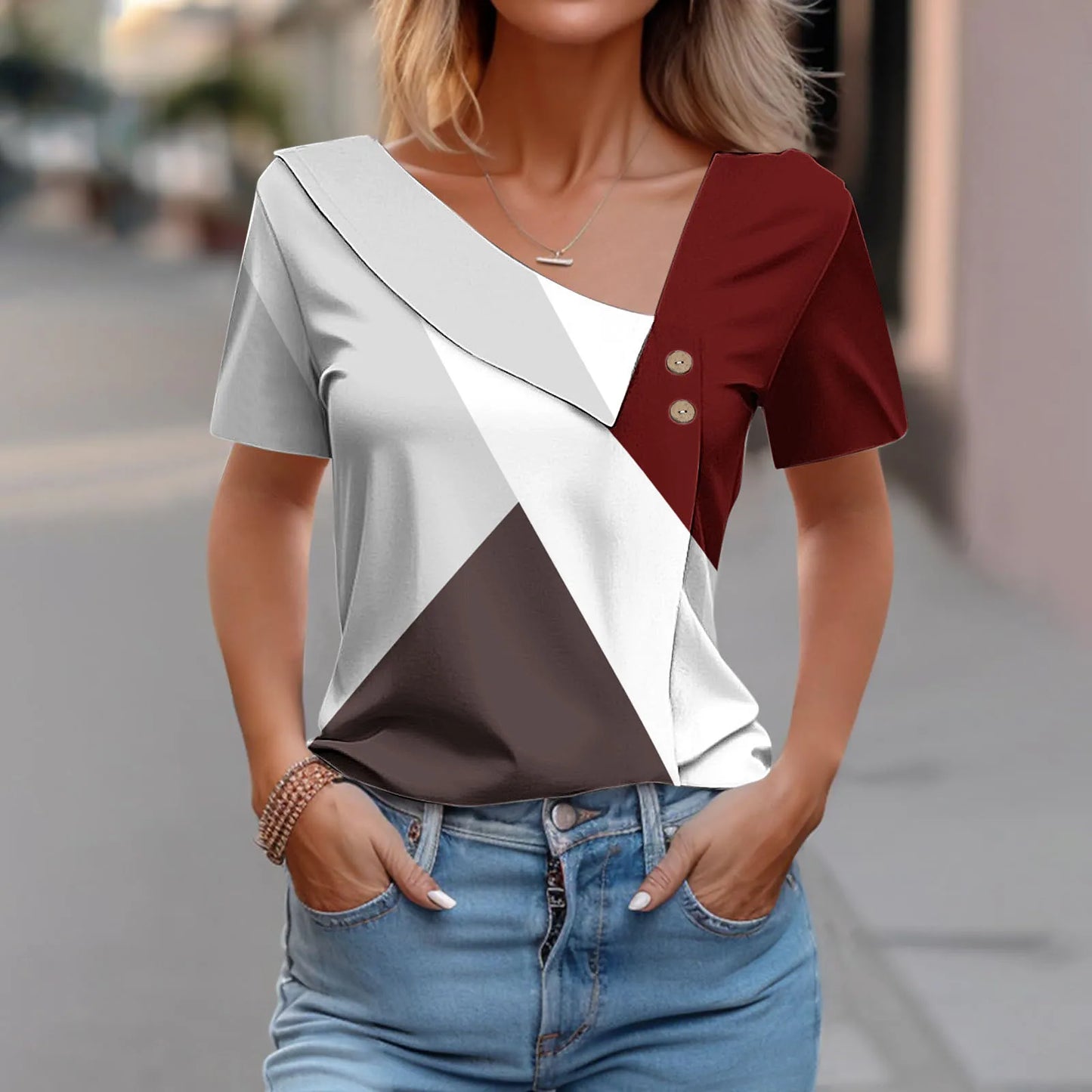Elegant Women’s Diagonal Collar T-Shirt