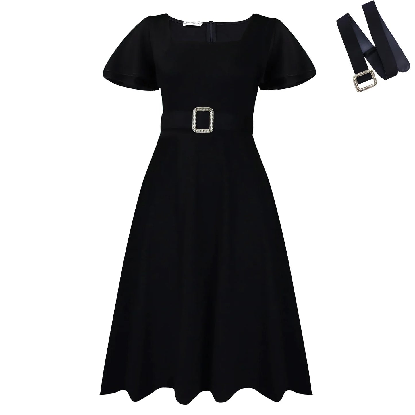 Elegant Belted Square Neck Dress – 2026 Women’s Fashion