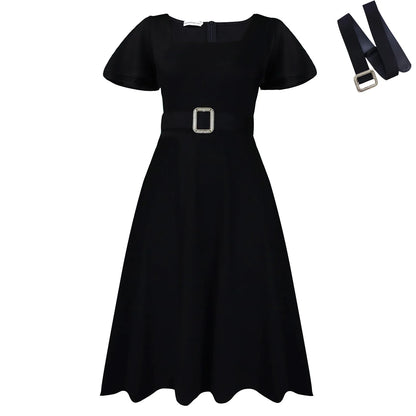 Elegant Belted Square Neck Dress – 2026 Women’s Fashion