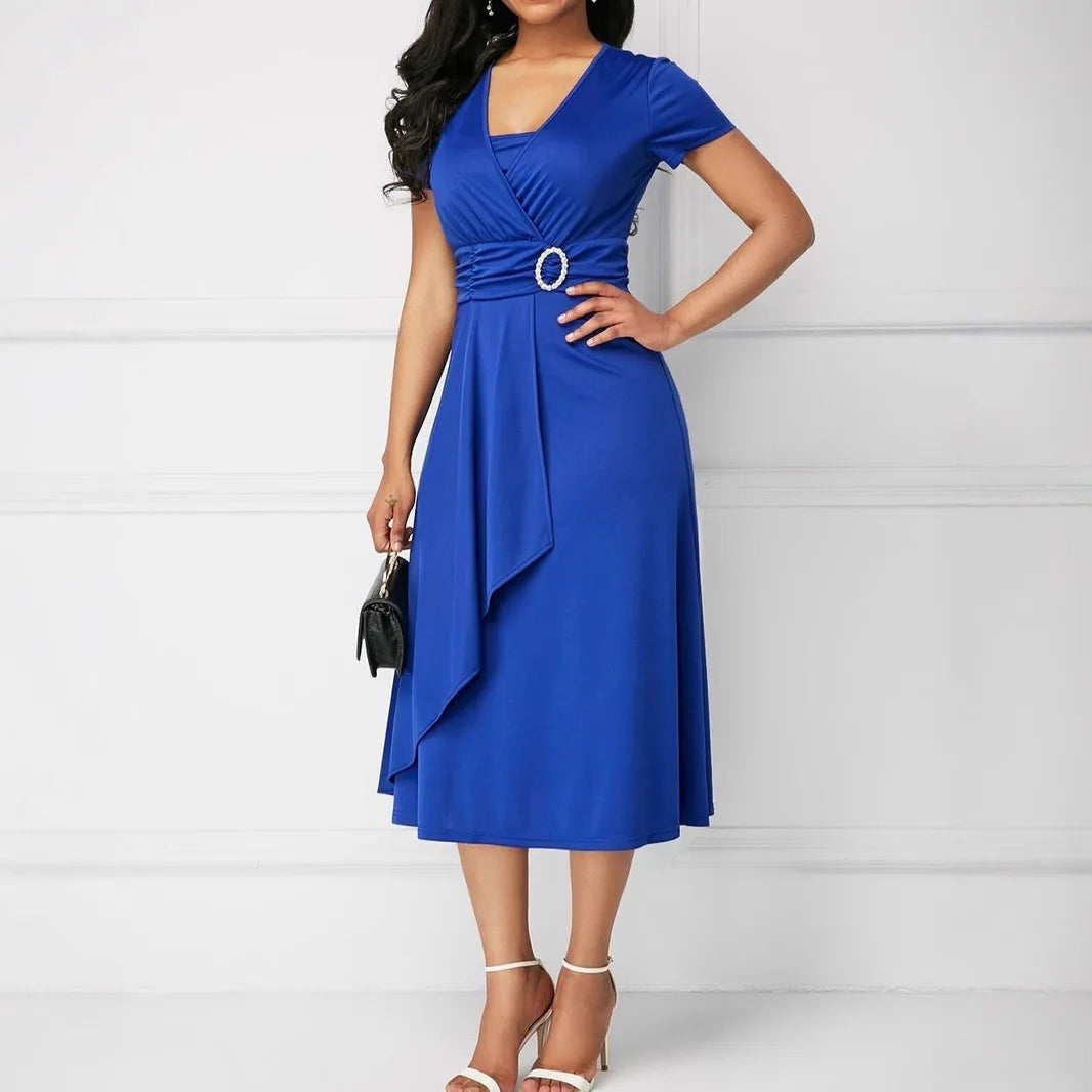 Belted Ruched Dress – Elegant Square Neck Summer Style