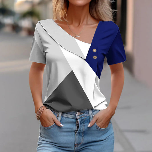 Elegant Women’s Diagonal Collar T-Shirt