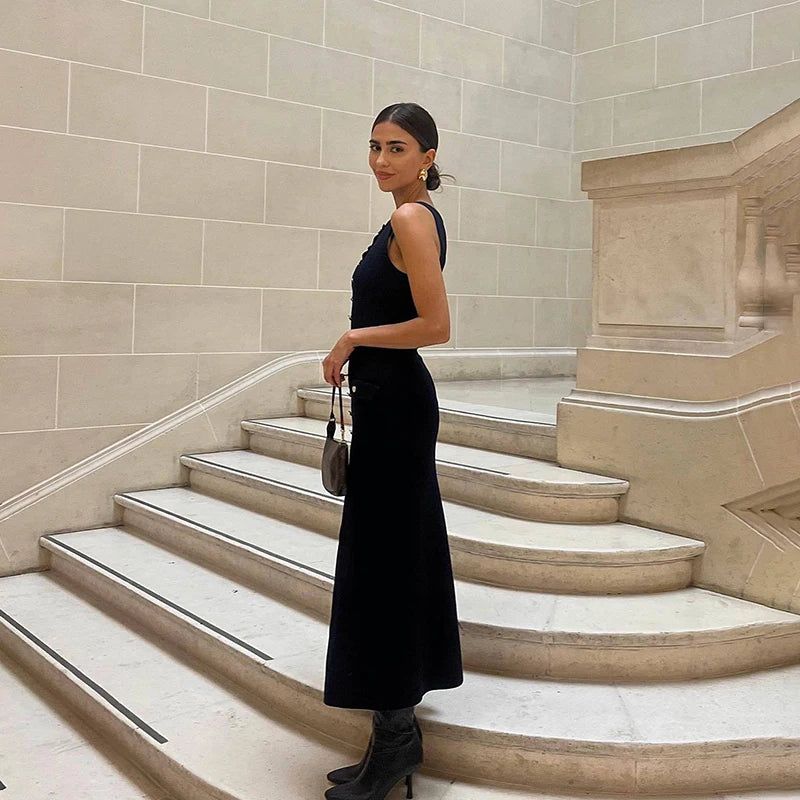 TARUXY Ribbed Knit Sleeveless Bodycon Dress – High-Waist & Modern Fit