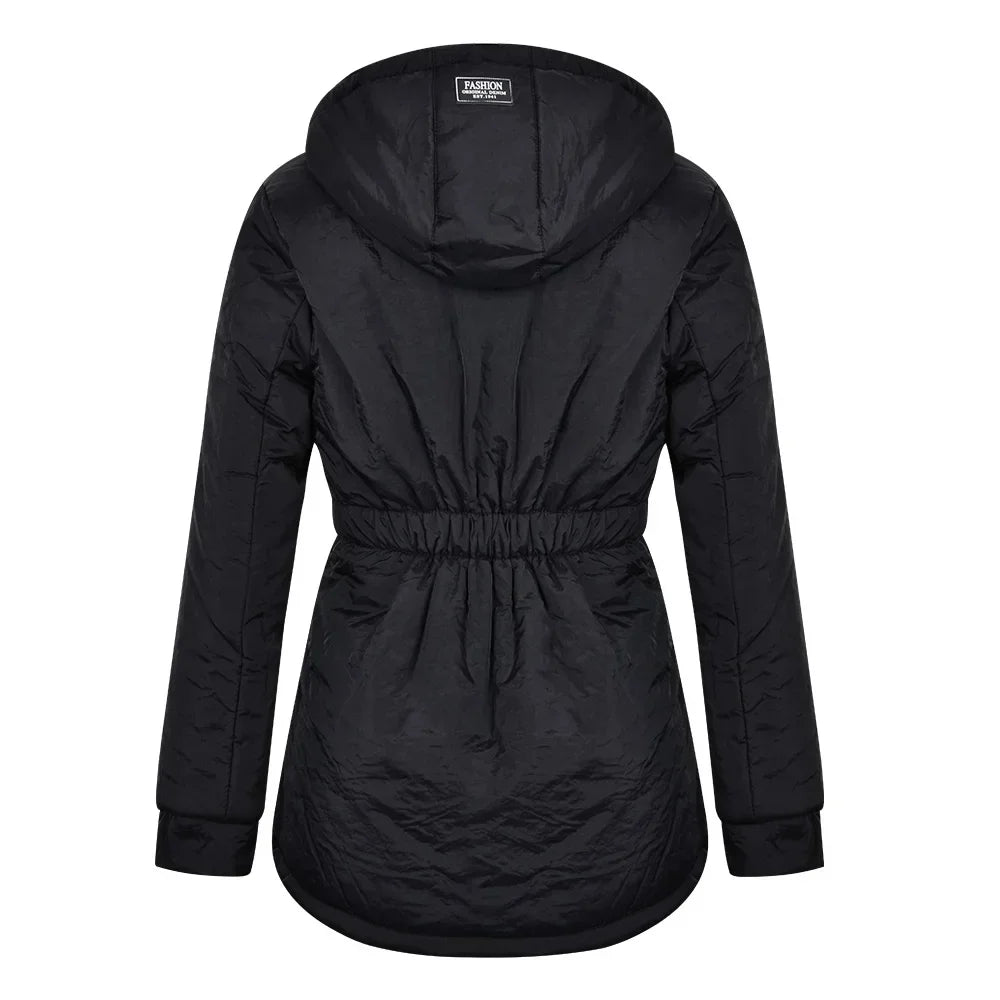 Women’s Winter Hooded Jacket – Mid-Long Warm Cotton Coat