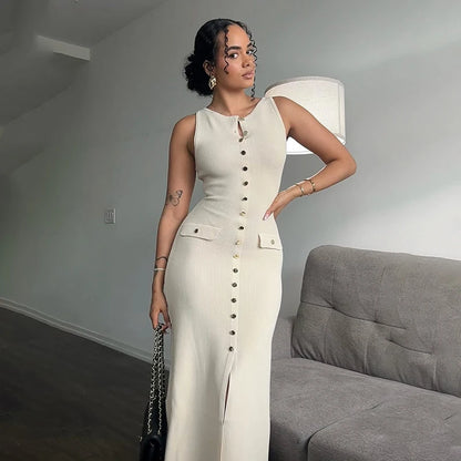 TARUXY Ribbed Knit Sleeveless Bodycon Dress – High-Waist & Modern Fit