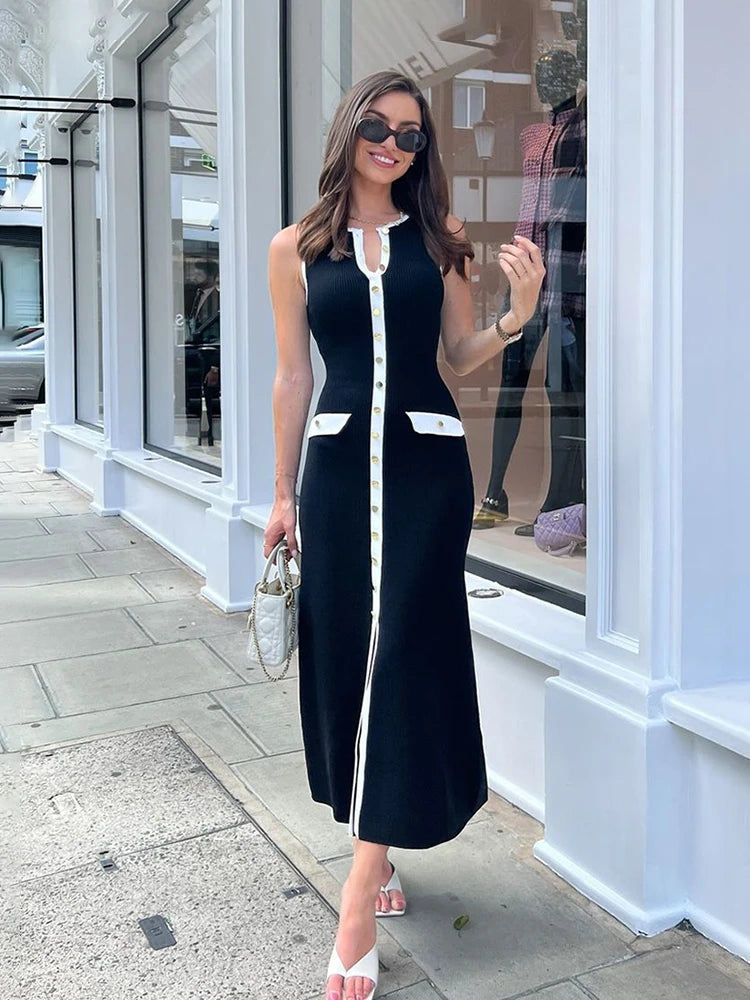 TARUXY Ribbed Knit Sleeveless Bodycon Dress – High-Waist & Modern Fit