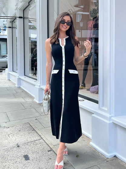 TARUXY Ribbed Knit Sleeveless Bodycon Dress – High-Waist & Modern Fit