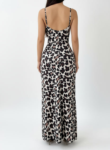 Leopard Print Maxi Dress – V-Neck, Flowy Summer Style