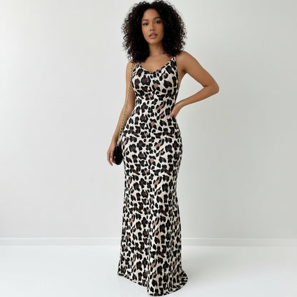 Leopard Print Maxi Dress – V-Neck, Flowy Summer Style