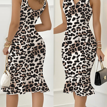 Elegant Leopard Print Sleeveless V-Neck with Adjustable Thin Straps